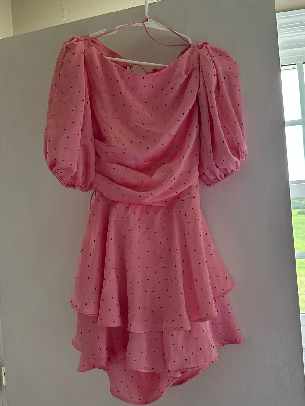 Pink Puff-Sleeve Polka Dot Romper